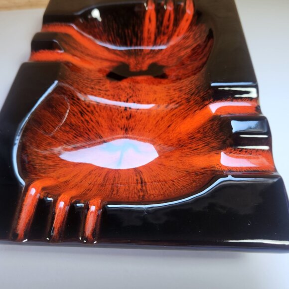 Evangeline Ceramic Ashtray Mid Century Modern Vintage Large Canada Black Orange - Picture 6 of 14